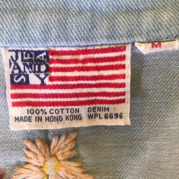 Your favorite 70s cotton denim hand-embroidered mushrooms lady bug Boho  shirt ! - Picture 10 of 16